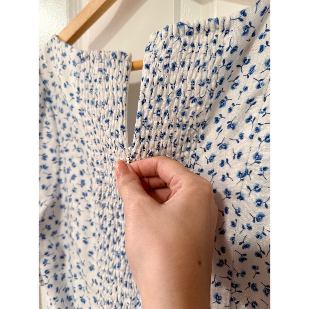 Reformation 6 Coucou 100% Linen Midi Dress Puff Sleeve Liberty Floral Blue White - Picture 10 of 16